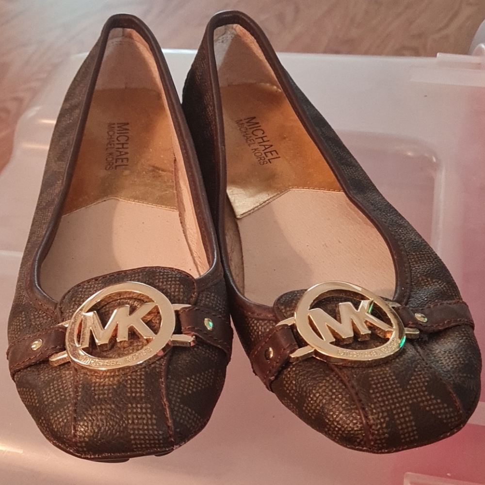 Michael Kors Brown Flats with Gold Logo